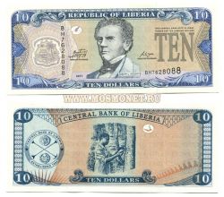 Банкнота 10 долларов 2003-11гг Либерия
