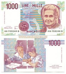 Банкнота 1000  лир 1990 год