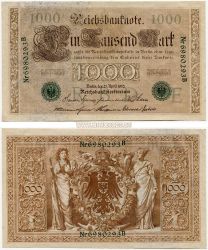 Банкнота 1000 марок 1910 года. Германия (номер синий)