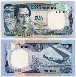 Банкнота 1000 песо 1995 года. Колумбия.