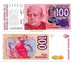Банкнота 100 аустралес 1985-89 гг  Аргентина