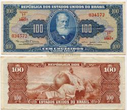 Банкнота 100 крузейро 1961 года. Бразилия