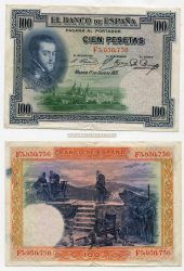 Банкнота 100 песет 1925 года. Испания