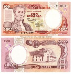 Банкнота 100 песо 1991 год Колумбия