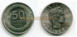 Монета 50 сентаво 1968 год Колумбия.