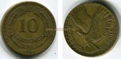 Монета 10 сентимов 1966 года. Чили