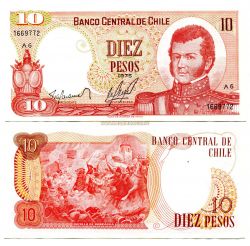 Банкнота 10 песо 1975 года Чили