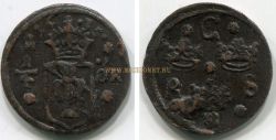 Монета медная 1/4 эре 1635 года. Швеция.