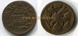 Монета медная денга 1737 года. Императрица Анна Иоановна