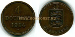 Монета 4 дубля 1914 года Гернси