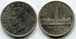 Монета серебряная 1 доллар 1939 года. Канада.