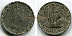 Монета 25 центов 1965 года. Британские Карибские территории (Великобритания)