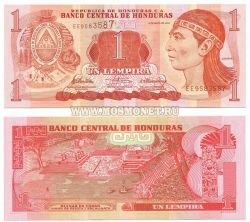 Банкнота (бона) 1 лемпира 2006-14 года. Гондурас