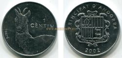 Монета 1 сантим 2002 года "Пиренейская серна". Андорра