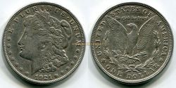 Монета серебряная 1 доллар 1921 года. США