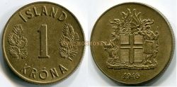 Монета  1 крона 1946 года. Исландия