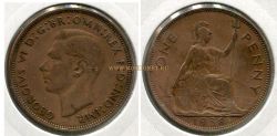 Монета 1 пенни 1938 года. Великобритания