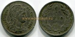 Монета 1 песо 1907 года. Колумбия
