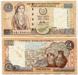 Банкнота 1 фунт (лира) 2001 года. Кипр.