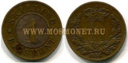 Монета бронзовая 1 скиллинг 1856 года. Швеция