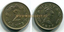 Монета 2 центa 1977 год Мальта