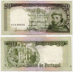 Банкнота 20 эскудо 1964 года. Португалия