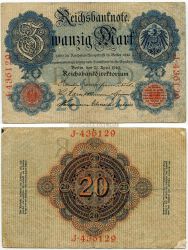 Банкнота 20 марок 1910 года. Германия