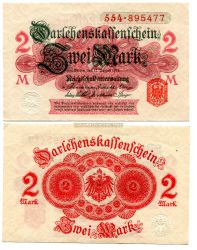 Банкнота 2 марки 1914 года Германия