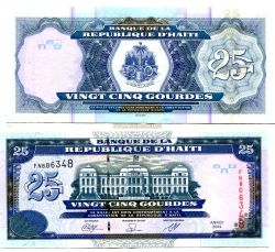 Банкнота (бона) 25 гурдов 2000-09 года Гаити
