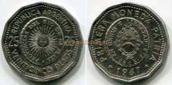 Монета 25 песо 1967 года. Колумбия