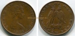 Монета 2 пенса 1975 года. Остров Мэн