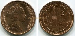 Монета 2 пенса 1988 года. Гибралтар