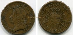 Монета 1/2 кроны (30 пенсов) 1690 года. Ирландия