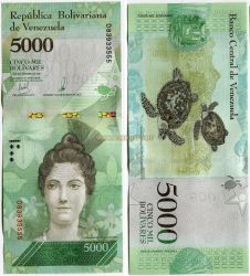 Банкнота 5000 боливаров 2017 года. Венесуэла