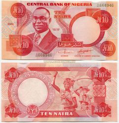 Банкнота 10 найра 2001 года. Нигерия