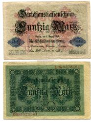 Банкнота 50 марок 1914 года Германия.
