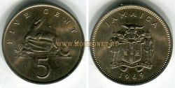 Монета 5 центов 1969 года. Ямайка