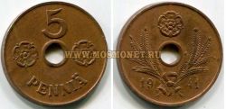 Монета 5 пенни 1941 года. Финляндия