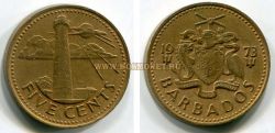 Монета 5 центов 1973 года. Барбадос