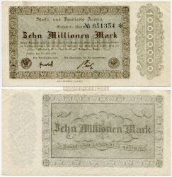 Банкнота (гросгельд)  10 миллионов марок 1923 года. Аахен (Германия)