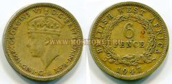 Монета 6 пенсов 1947 года Британская Западная Африка