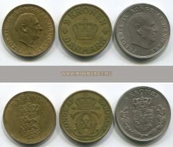 Набор из 3-х монет 1926-1968 гг. Дания