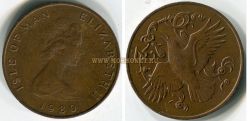 Монета 2 пенса 1980 года. Остров Мэн