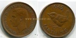 Монета 1 фартинг 1942 года. Великобритания