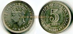 Монета 5 центов 1943 года Британская Малайя