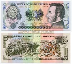 Банкнота 5 лемпир 2008-16 года. Гондурас