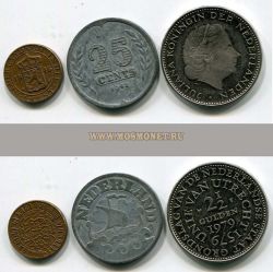 Набор из 3-х монет 1941-1979 гг. Нидерланды и колонии