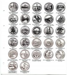 Лист картонный для 25-центовых монет США (формат Нумис, Парки 2010 - 2015 гг, №4)