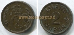Монета 2 аурар 1940 год Исландия