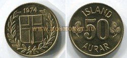 Монета  50 аурар 1974 год Исландия